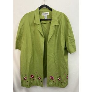 Jessica Howard Short Sleeve Open Front Jacket Embroidered Floral Green Womens 24
